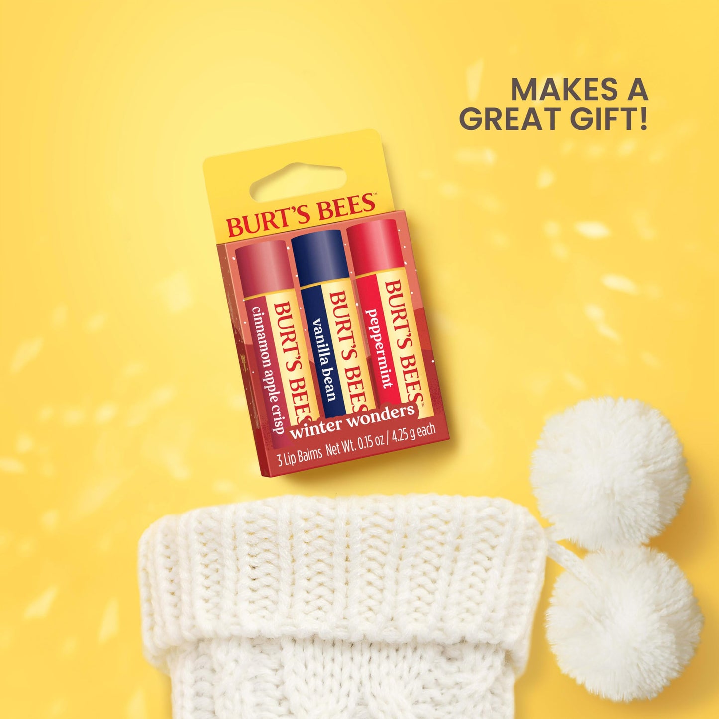 Burt's Bees Winter Wonders Lip Balm Set, Natural Origin Lip Care, 3 Tubes, 0.15 oz. Beauty & Personal Care Burt's Bees