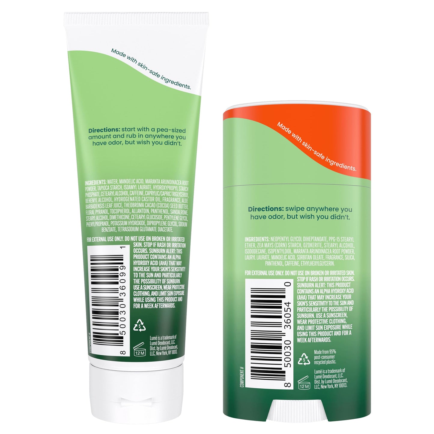 Lume Whole Body Deodorant - Invisible Cream and Solid Unscented - 72 Hour Odor Control - Aluminum & Baking Soda Free, Skin Safe - 3 oz Cream & 2.6 oz Beauty and Personal Care Lume
