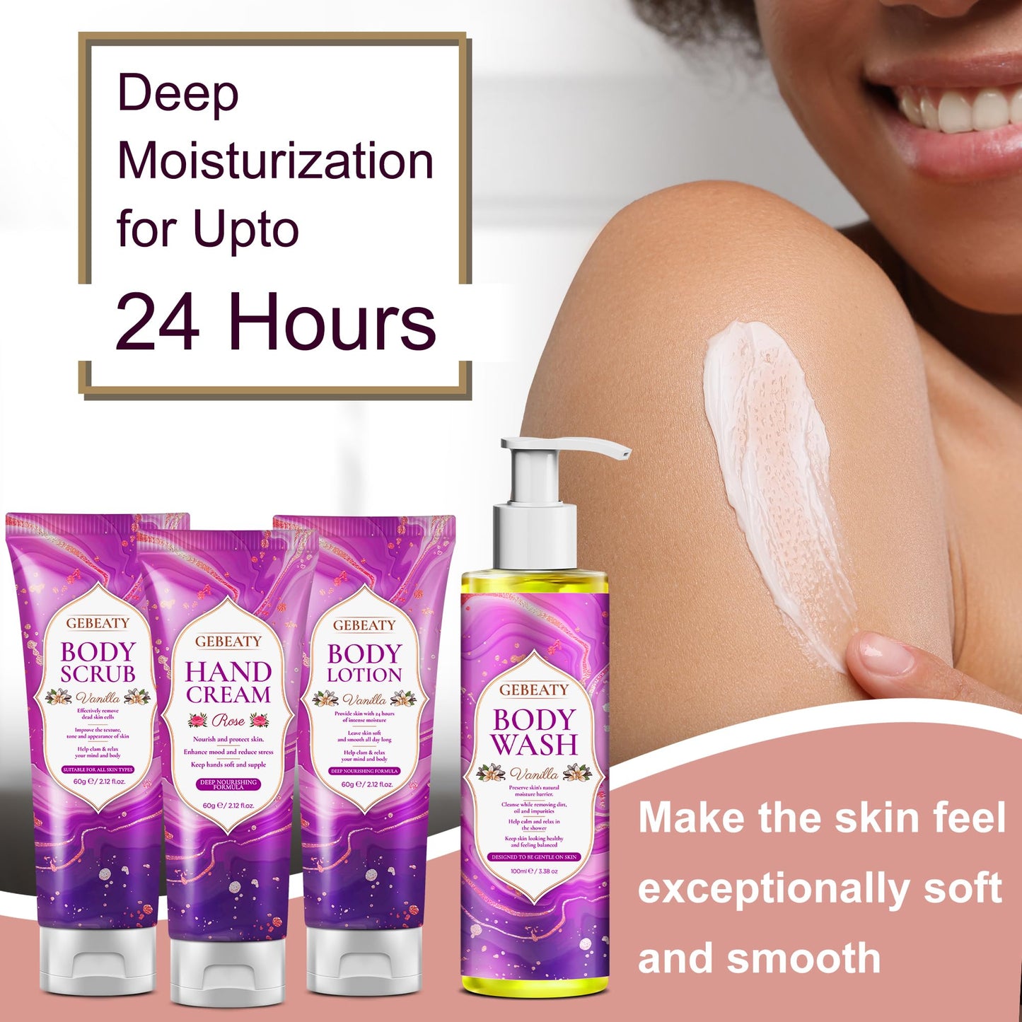 Spa Bath Sets for Women Gift,Stress Relief & Relaxing Body Wash Bath Set,Vanilla Home Spa Basket Gifts Set for Woman Mom Wife Her Sister,Unique Self Beauty and Personal Care GEBEATY