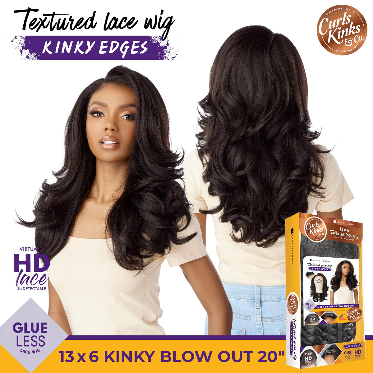 Sensationnel CKCO Kinkyedges Wig-Kinky Blow Out 20 Inch, 1B OFFBLACK