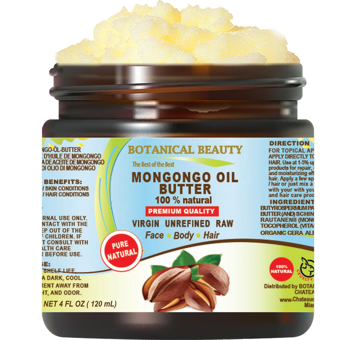 Botanical Beauty MONGONGO OIL BUTTER Manketti 100% Natural Pure Virgin Unrefined Raw for FACE, SKIN, BODY, HAIR, NAILS, DRY SKIN. Mongongo Oil, Shea Beauty & Personal Care Botanical Beauty