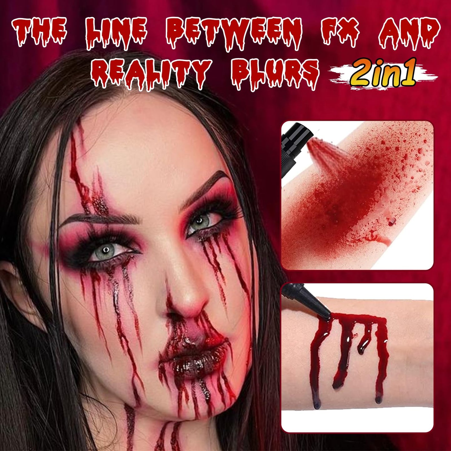 Fake Blood Spray for Halloween, 2fl oz Washable Fake Blood Makeup, Realistic Fake Blood, Fake Blood for Face, Perfect for Costume, Vampire, Clown&SFX Beauty & Personal Care LUYIMIN