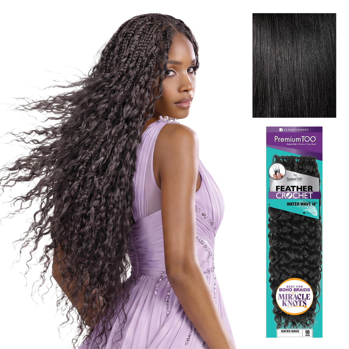 Sensationnel PremiumToo Feather Crochet Braids-Water Wave,18in, 1 JETBLACK