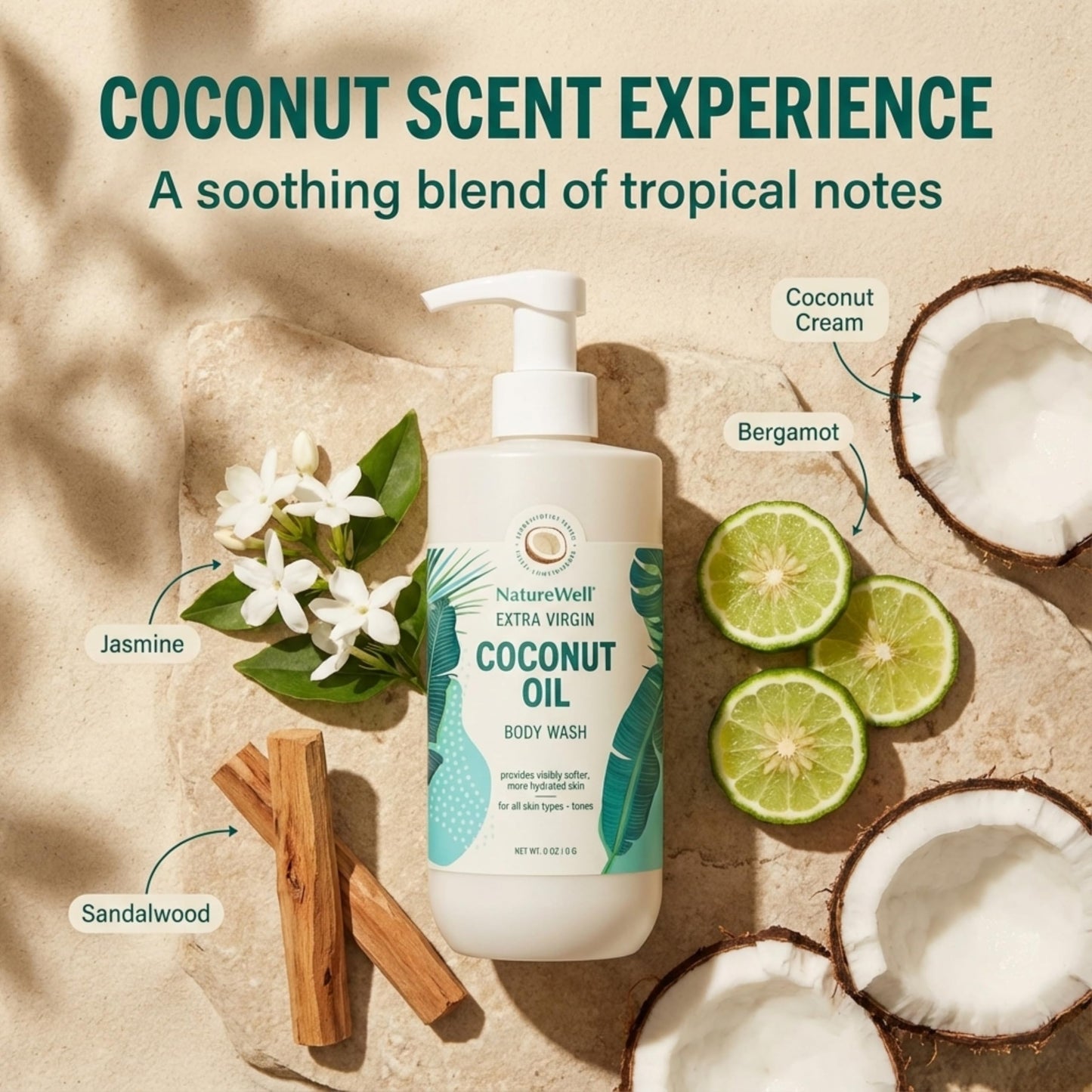 NATURE WELL Extra Virgin Coconut Oil Ultra-Moisturizing Body Wash, Gentle & Creamy Formula Packed with Antioxidants, Vitamins A, C & E, & Squalane Beauty & Personal Care NATURE WELL