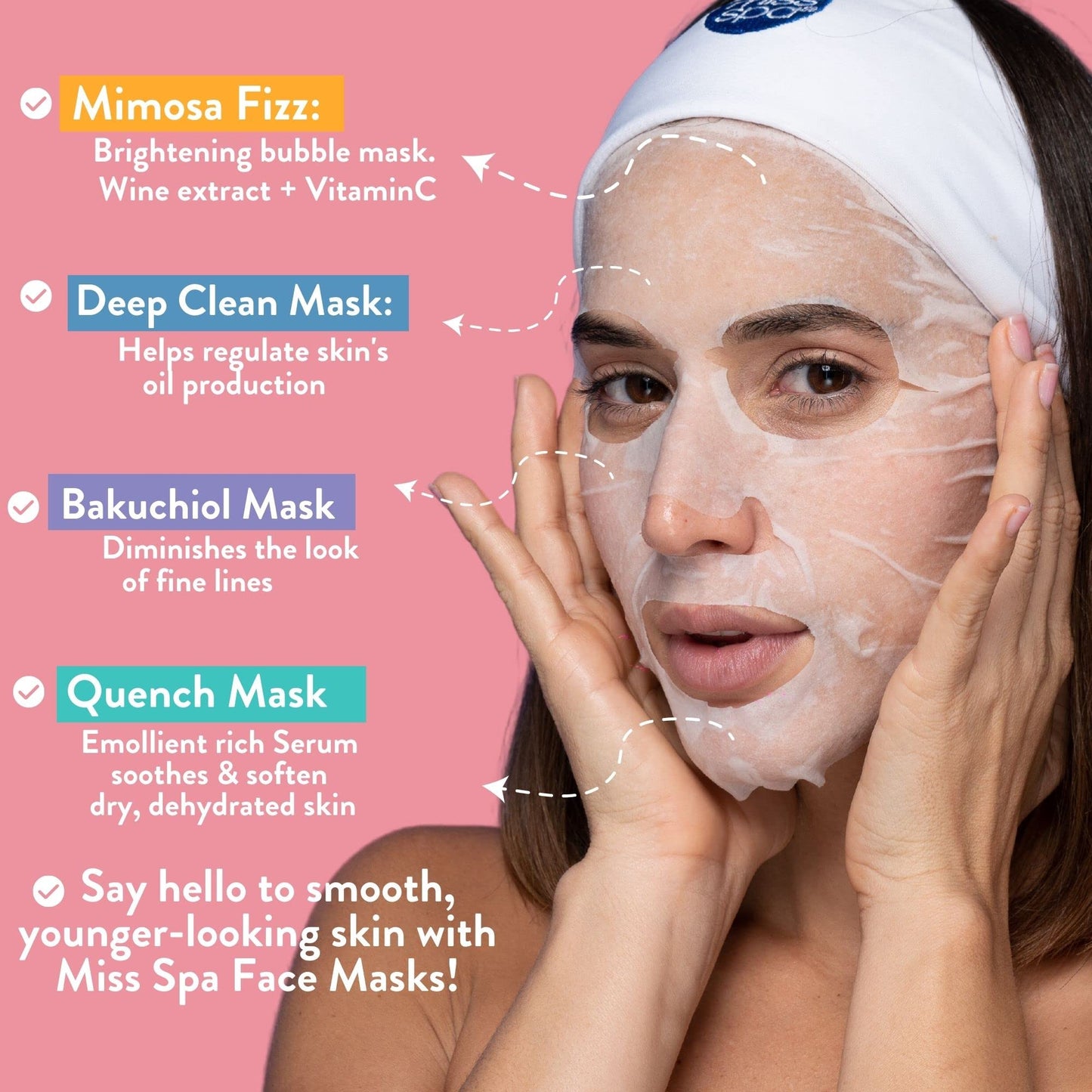 MISS SPA Face Mask Skin Care Set for Women, Deep Clean Face Mask, Quench, Mimosa fizz, Bakuchiol Facial Sheet Mask, Anti-Aging, Anti-Wrinkle Beauty & Personal Care MISS SPA