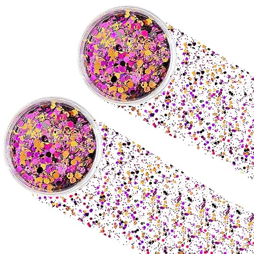 Black Orange Purple Mixed Holographic Chunky Glitter, 13g (2 Jars x 6.5g) Crafts Glitter Powder with 10g Gel and Brush, Halloween Iridescent Nail Beauty & Personal Care Jremreo