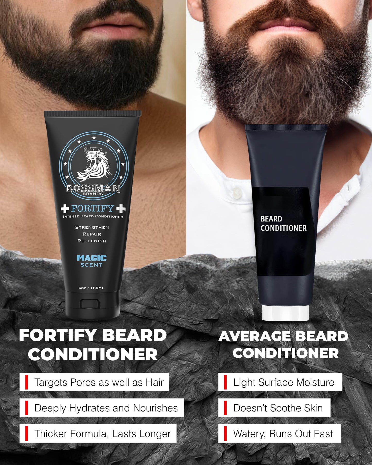 Bossman Fortify Intense Beard Conditioner for Men (Magic Scent) - Moisturizes, Replenishes & Protects with Natural Ingredients - Thicker Formula, Made Beauty & Personal Care Bossman