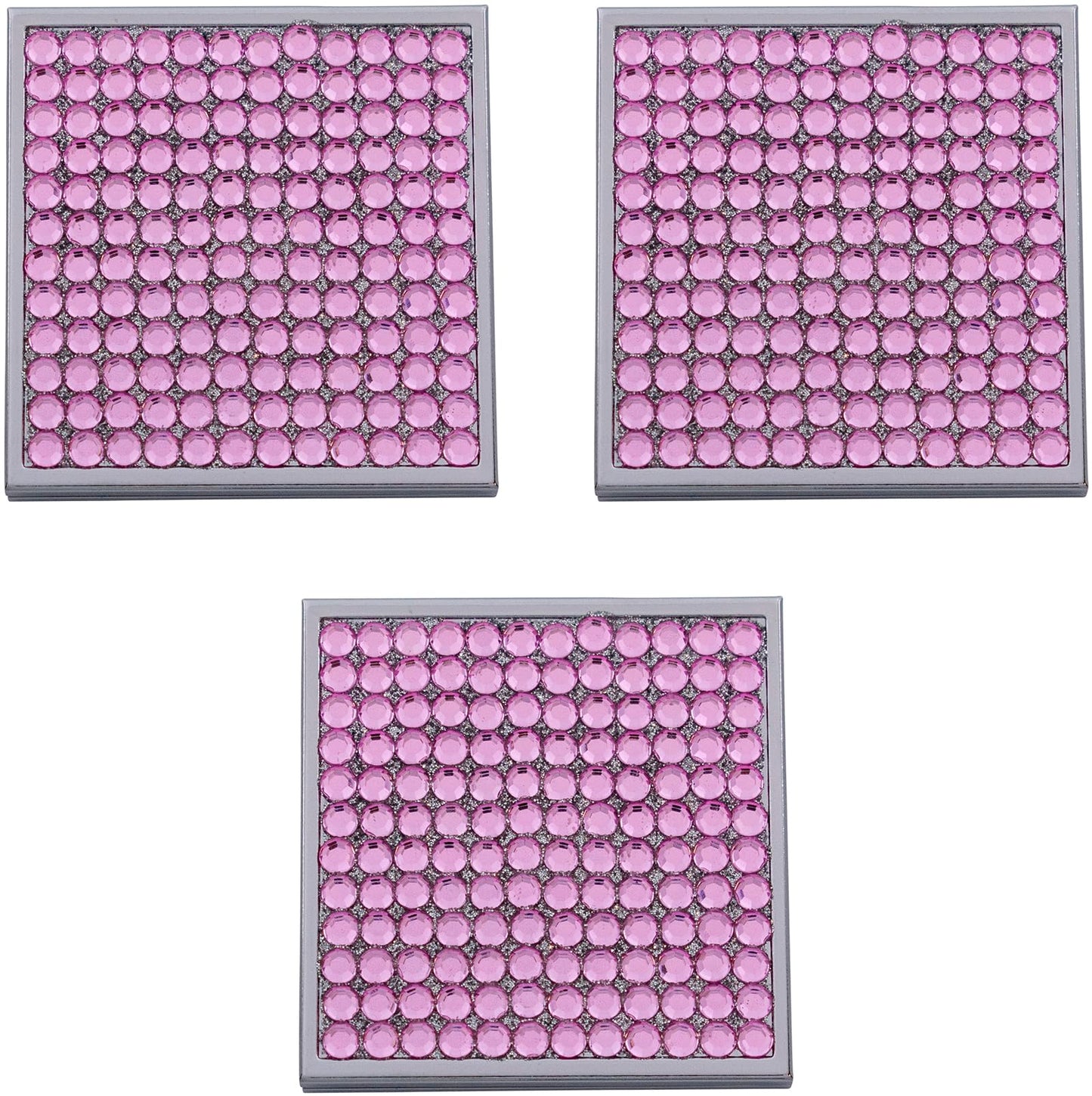 Stephanie Imports Set of 3 Double Sided Magnifying Square Compact Mirrors with Rhinestones (Pink Rose) Beauty & Personal Care Stephanie Imports