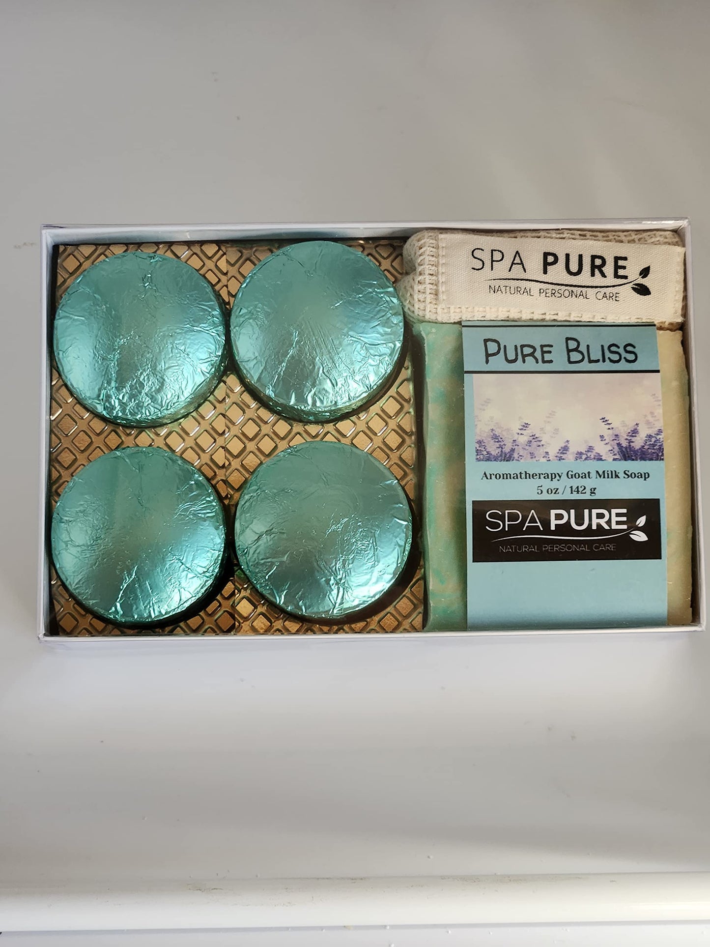 Spa Pure Aromatherapy Gift Set: Pure Bliss Artisan soap, Shower Steamers, USA made with plant based ingredients, essential oils, all natural Cotton Beauty and Personal Care Spa Pure