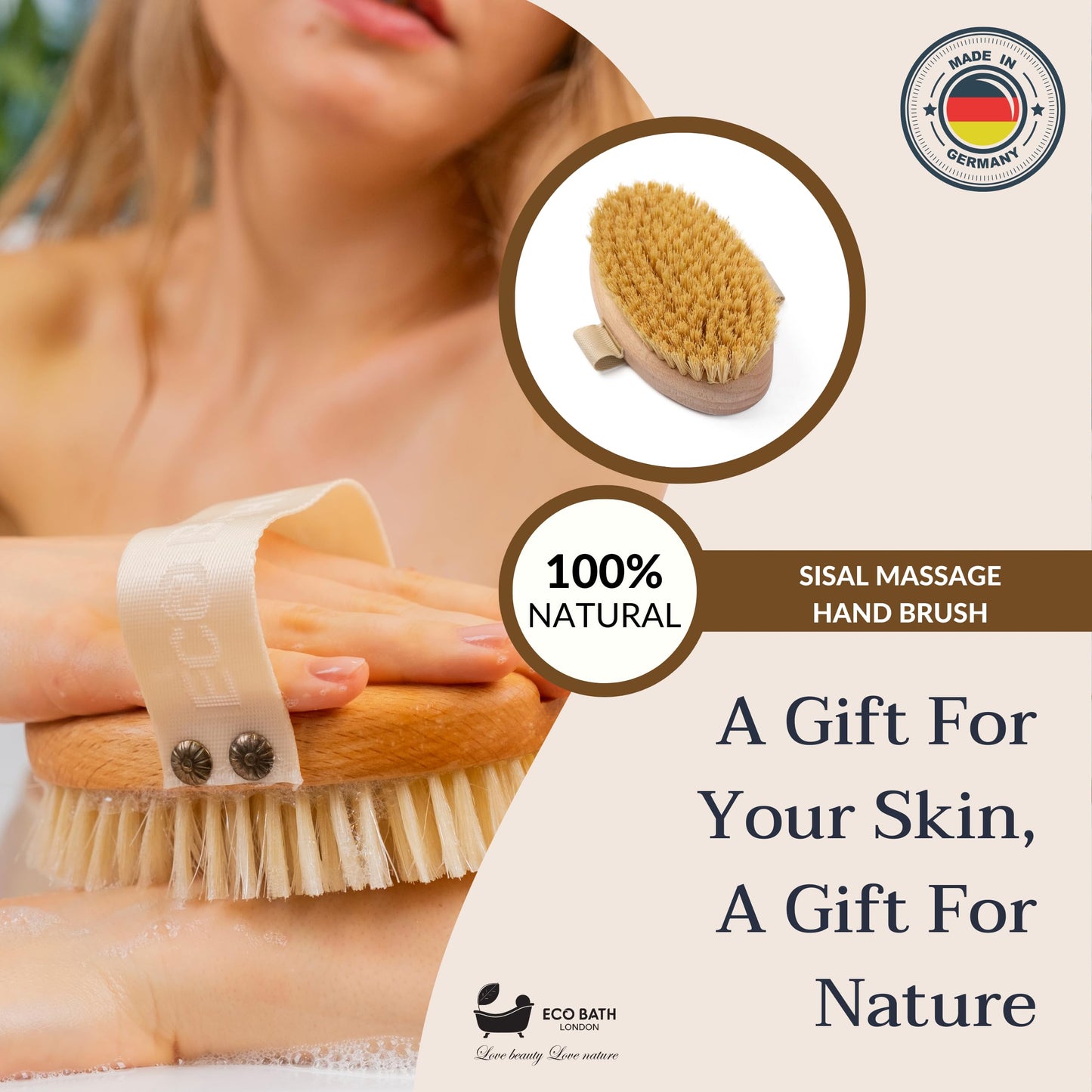 Eco Bath London Natural Sisal Massage Hand Brush - Dry Brushing Body Brush for Exfoliation and Improved Circulation, Natural Bristle Body Scrubber Beauty and Personal Care Eco Bath London
