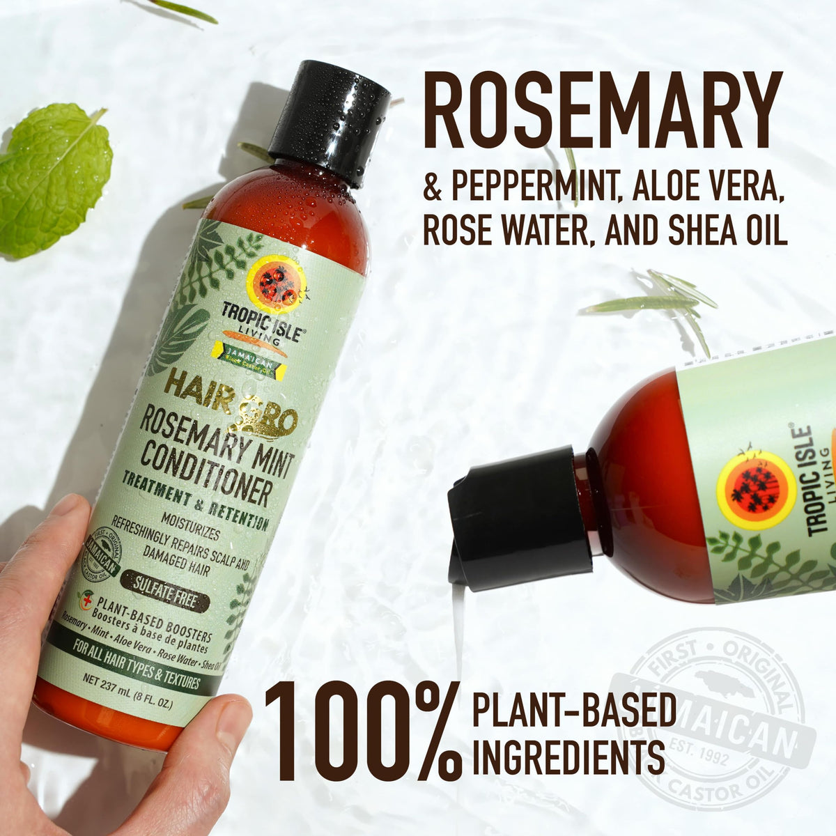 Hair Gro Rosemary Mint Conditioner 8oz/ 237ml - Moisturizing Formula for Refreshing Scalp and Nourishing Damaged Hair with High Shine