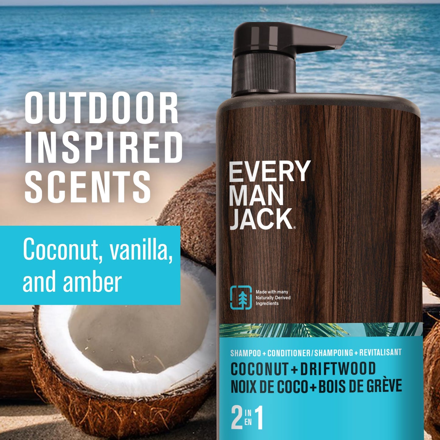 Every Man Jack 2-in-1 Daily Shampoo + Conditioner - Coconut & Driftwood | Nourishing For All Hair Types, Naturally Derived, Cruelty-Free Shampoo Beauty and Personal Care Every Man Jack
