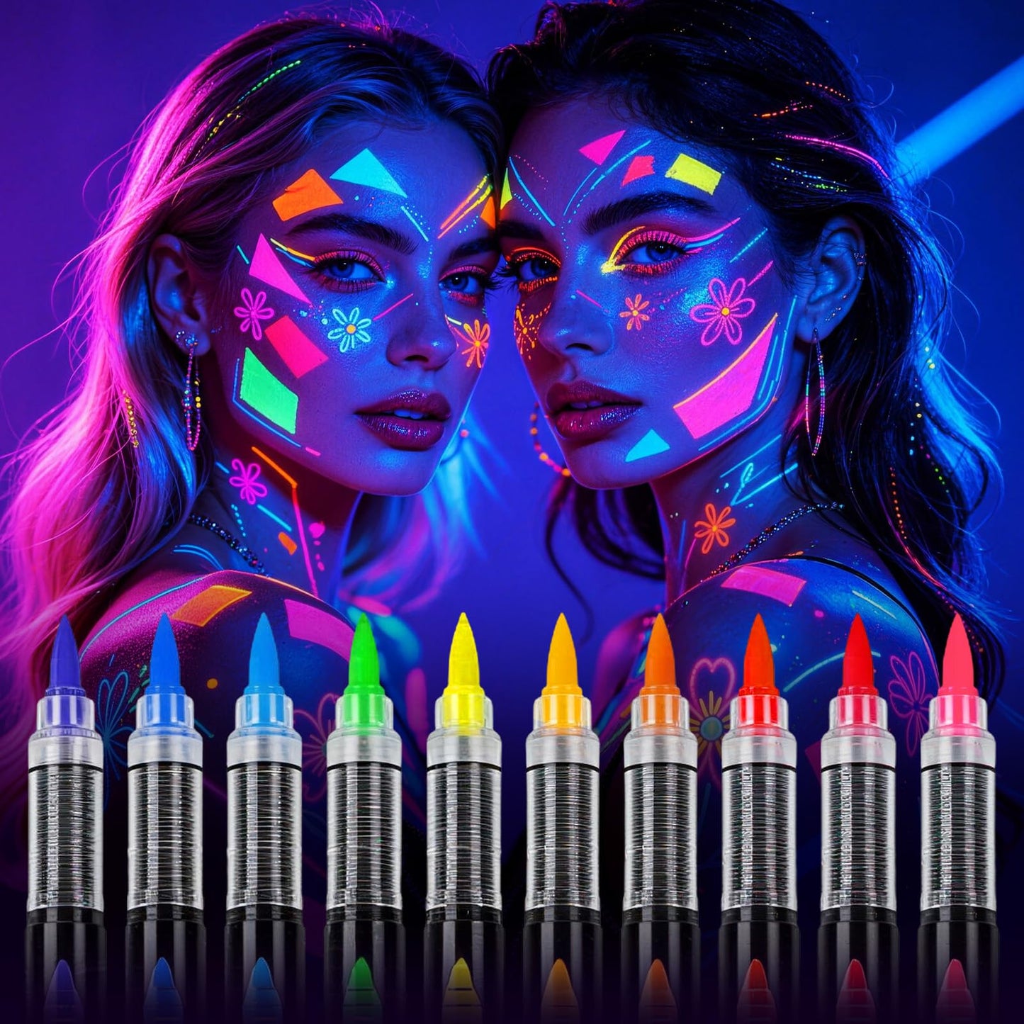 10 Colors Glow in the Dark Body Paint Markers, Neon Face & Body Paint Set, UV Light Reactive Paint for Parties, Halloween, Cosplay, Washable Paint Beauty & Personal Care Gullora