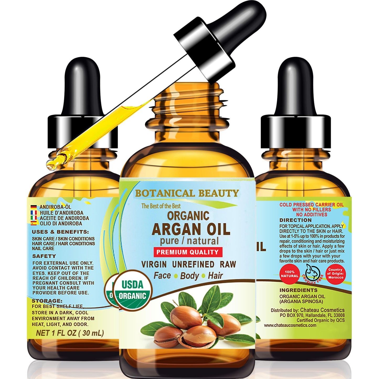 Botanical Beauty Organic ARGAN OIL 100% Pure Natural VIRGIN UNREFINED Cold-Pressed Carrier Oil for Face, Skin, Body, Hair, Lip, Nails. Rich in Vitamin Beauty & Personal Care Botanical Beauty