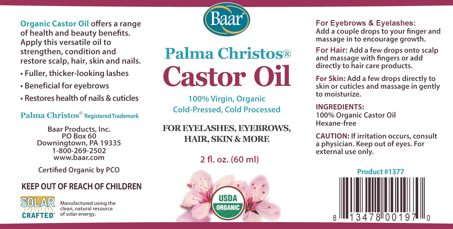 Baar Palma Christos Castor Oil, Organic, 100% Pure, Cold-Pressed, Hexane-Free Products. Helps with Conditions for Hair Growth for Eyebrows, Hair Beauty & Personal Care Baar