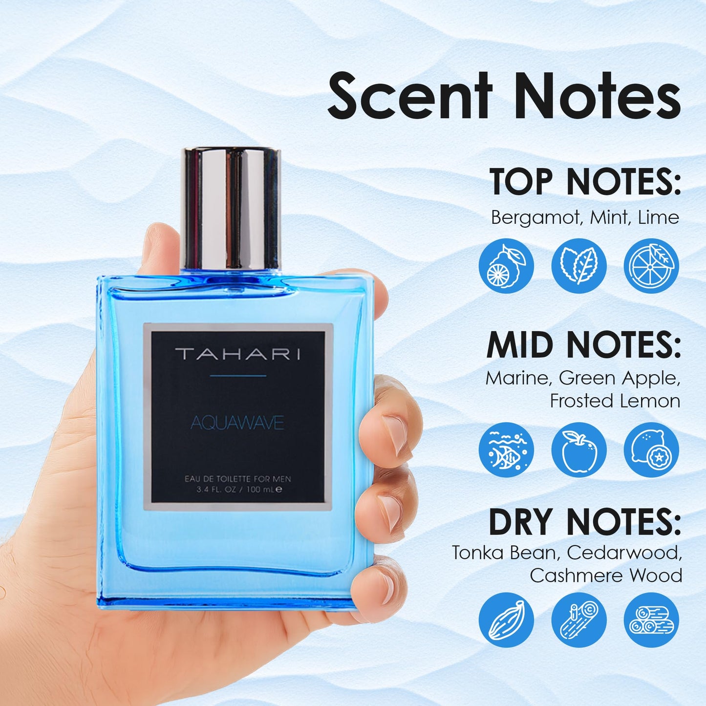 TAHARI Aquawave Eau de Toilette for Men - Long-Lasting Fresh Aquatic Cologne with Bergamot, Marine & Cedarwood - Bold, Clean & Refreshing Men’s Beauty & Personal Care TAHARI
