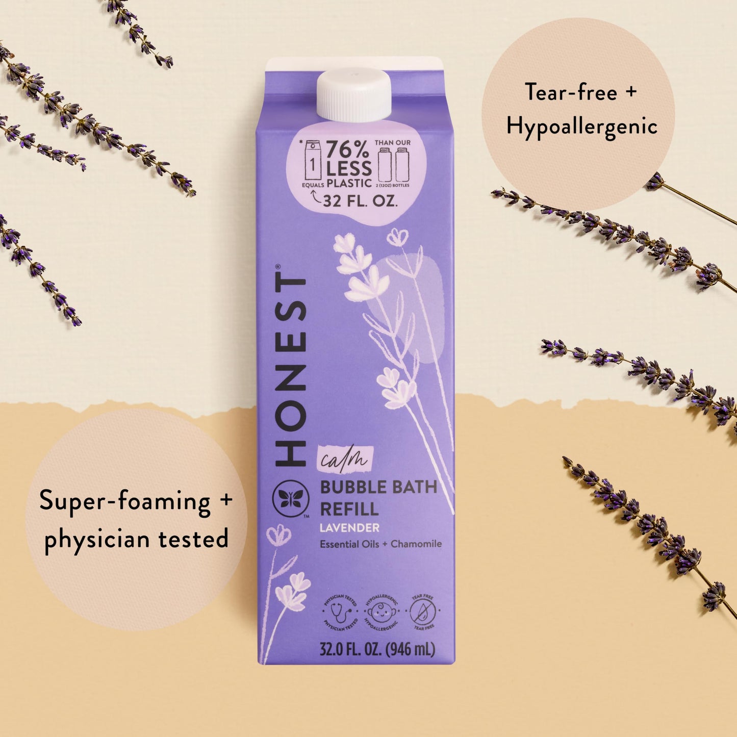 The Honest Company Foaming Bubble Bath Refill, Lavender Calm Scent, Tear-Free, Hypoallergenic, Naturally Derived, Gentle for Baby, 32 fl oz Beauty & Personal Care The Honest Company