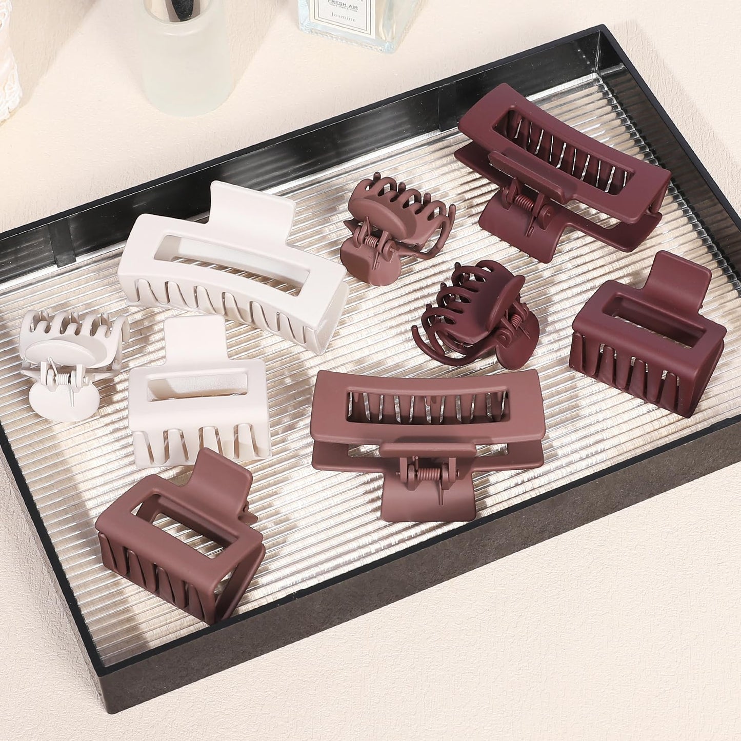 CHANDAT Medium Claw Hair Clips Set for Women - 3 Styles, 9PCS Rectangle Hair Clips for Thick Hair, Square Clips for Thin Hair - Coffer Red Beauty and Personal Care CHANDAT