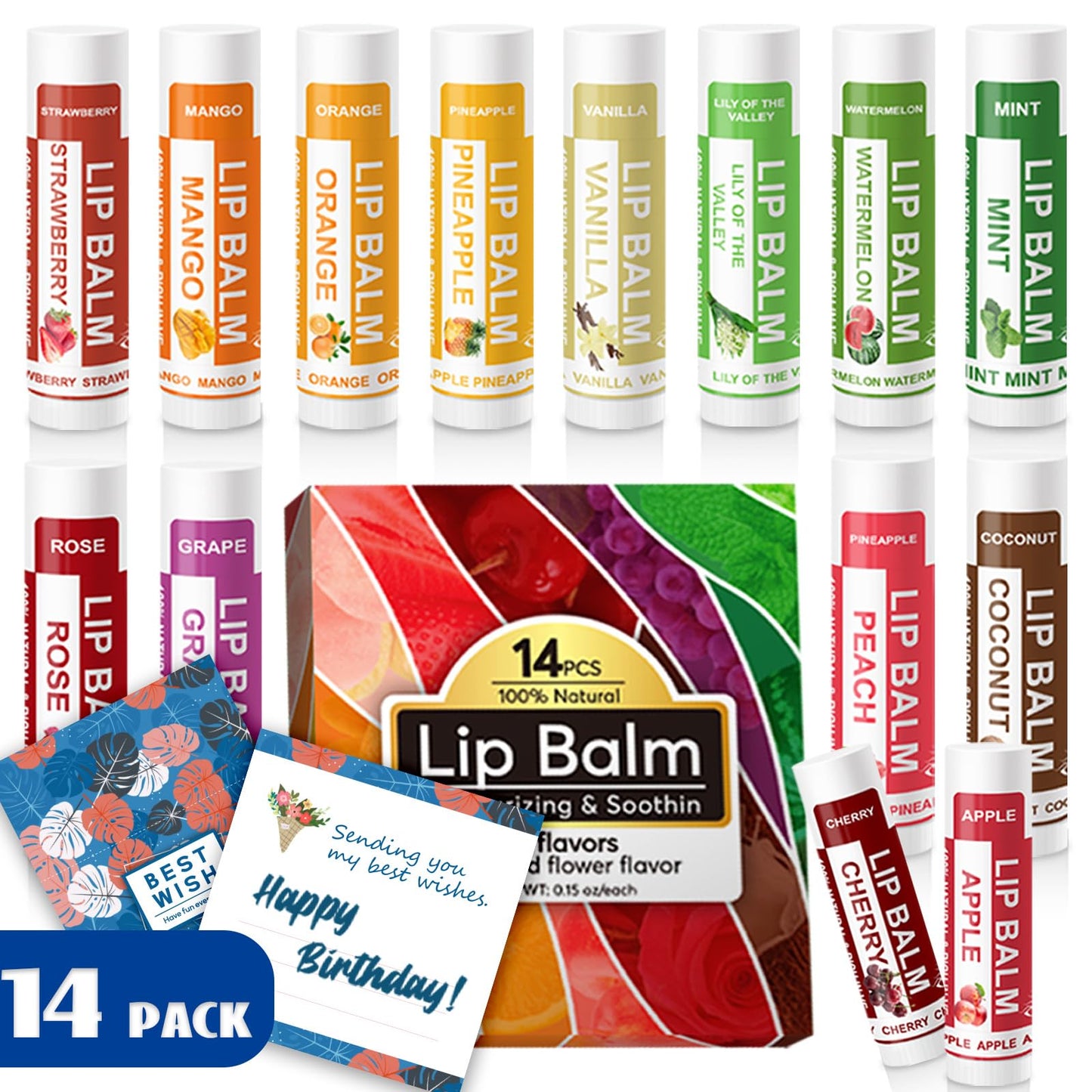 Yopela 14 Pack Natural Lip Balm in Bulk with Vitamin E and Coconut Oil - Moisturizing, Soothing, and Repairing Dry and Chapped Lips Valentine's Gift Beauty and Personal Care Yopela
