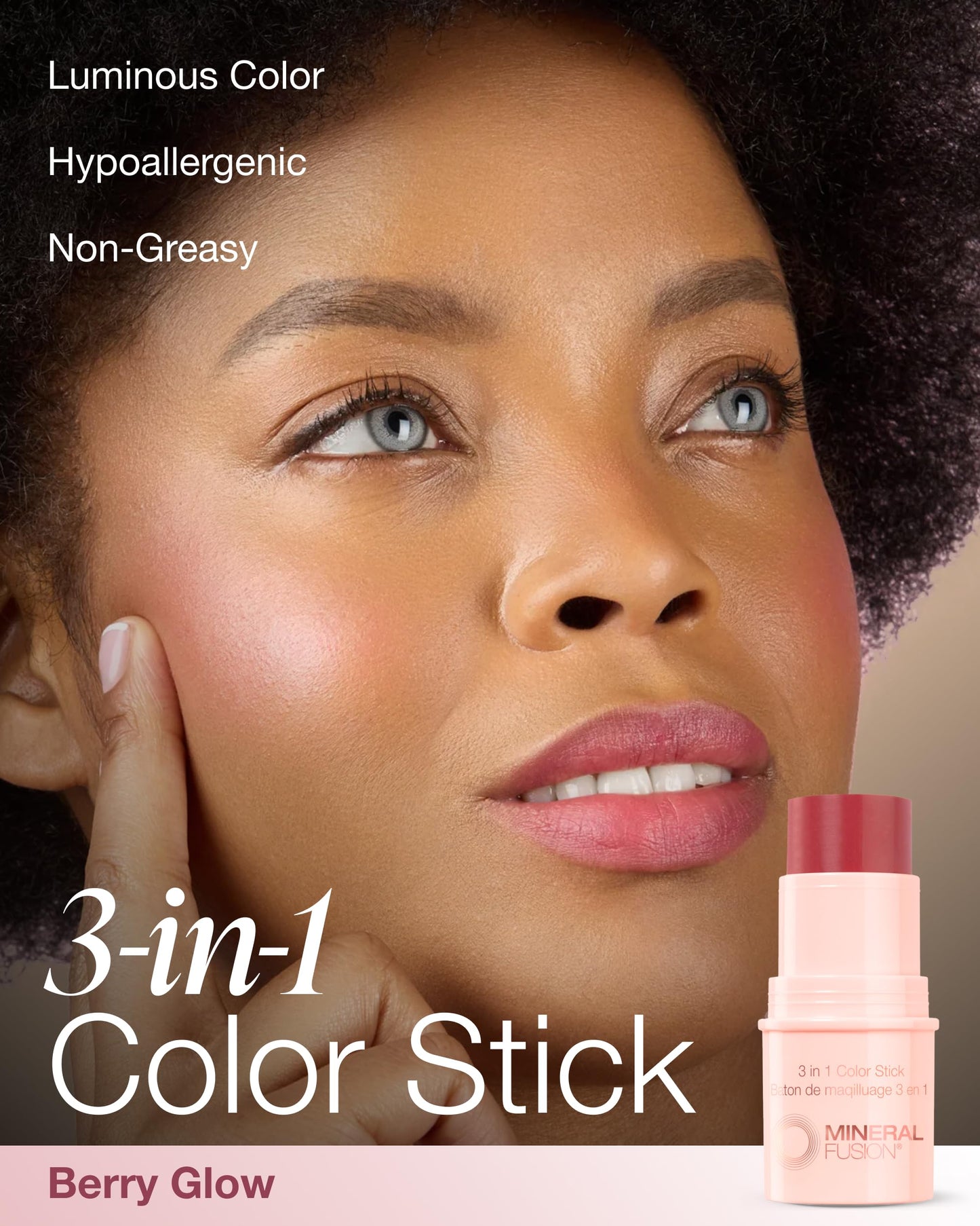 Mineral Fusion 3-in-1 Color Stick - Hydrating Tinted Cream Blush for Cheeks, Lip and Eye - Natural Multi Use Makeup (Berry Glow) Beauty & Personal Care Mineral Fusion