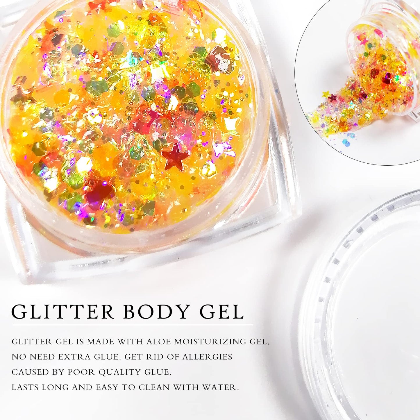 Ownest 12 Colors Holographic Chunky Glitter Gel Set, Christmas Party Makeup Face Body Eye Lips Hair Nail Cosmetic Festival Chunky Glitter Eyeshadow Beauty & Personal Care Ownest
