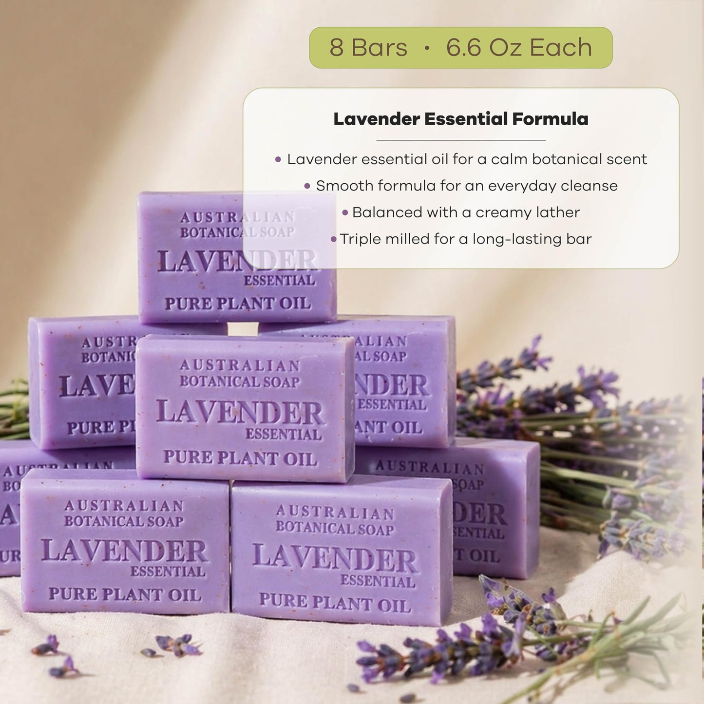 Australian Botanical Soap, 6.6 OZ, Lavender and Essential Oil, Triple Milled Bars made with a Natural Soap Base and Enriched with Organic Shea Butter Beauty & Personal Care Australian Botanical Soap
