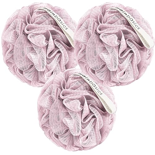 MainBasics Bath Shower Loofah Sponge Pouf Body Scrubber Exfoliator Body Wash Sponge (Set of 3, Perfectly Pink) Beauty & Personal Care MainBasics
