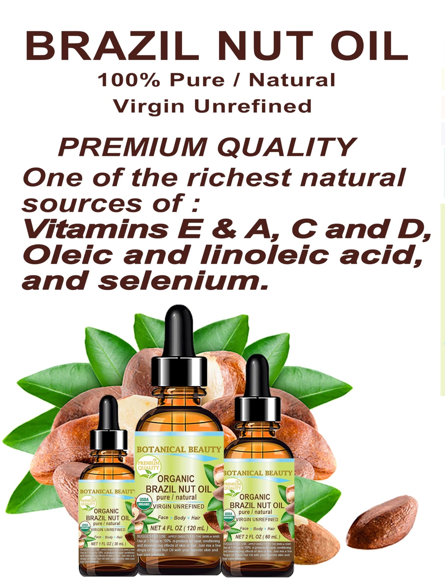 Botanical Beauty Organic BRAZIL NUT OIL Bertholletia Excelsa WILD GROWTH RAW Brazilian 100% Pure Natural Virgin Unrefined for FACE, SKIN, BODY, HAIR Beauty & Personal Care Botanical Beauty