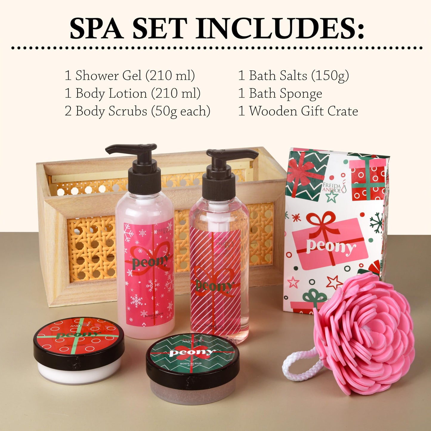 Peony Spa Gift Set Bath & Body Gift Basket for Women & Men - Shower Gel, Body Lotion, Body Scrub, Bath Salt - Relaxing Self Care Gift - Mother's Day Beauty and Personal Care Freida and Joe