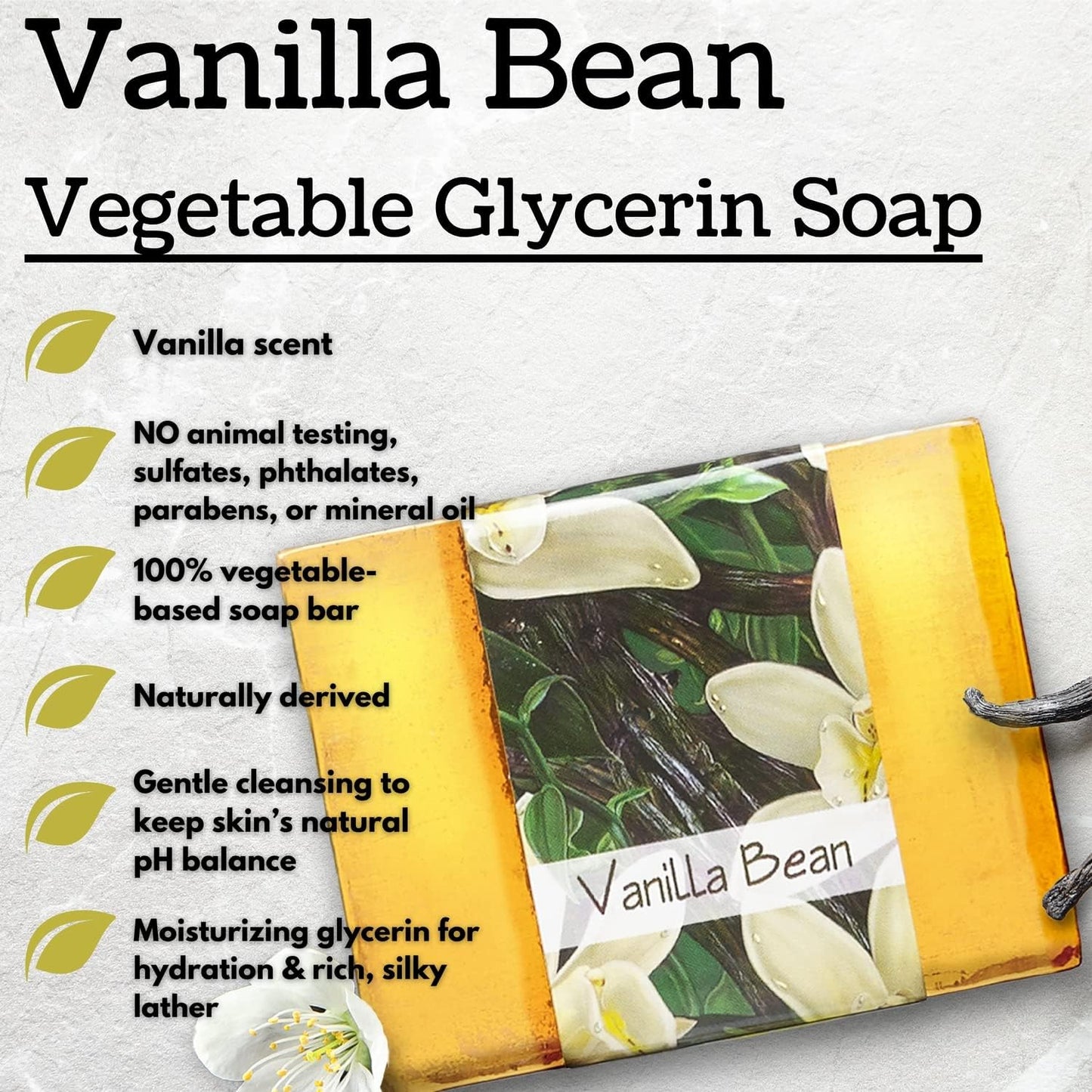Nabila K Vanilla Bean Glycerin Bar Soap | Sweet Vanilla Scent | Natural, Vegan, Hypoallergenic | 100% Vegetable Glycerin, Sulfate-Free, Paraben-Free | Beauty & Personal Care Nabila K