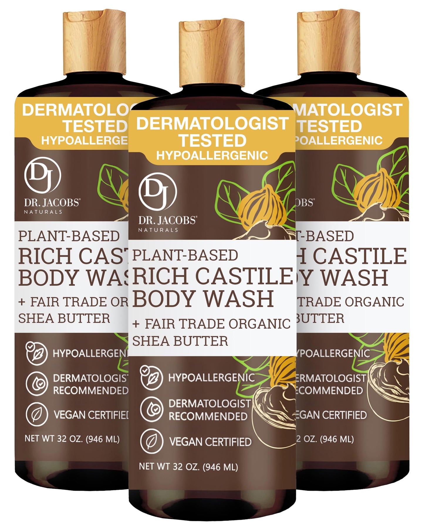 Dr. Jacobs Naturals Pure Castile Soap Liquid Body Wash, Shea Butter - Plant Based Soap Infused with Vitamin E and Aloe Vera to Moisturize Dry Beauty & Personal Care DR.JACOBS NATURALS