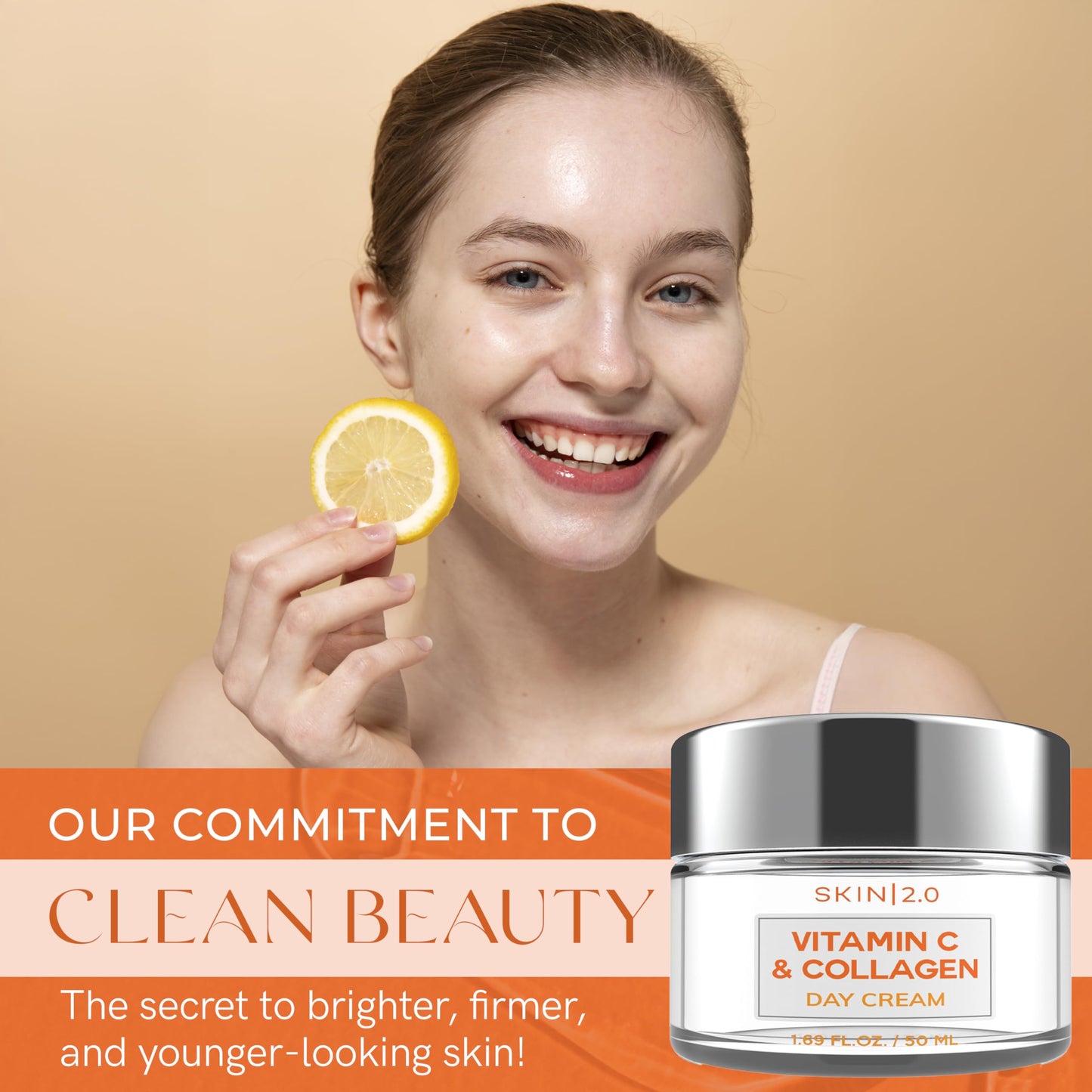 Skin 2.0 Vitamin C & Collagen Face Moisturizer - Dermatologist Tested, Anti-Aging, Skin Tightening - Brightening, Clean Beauty, Cruelty-Free, Korean Beauty & Personal Care Skin 2.0