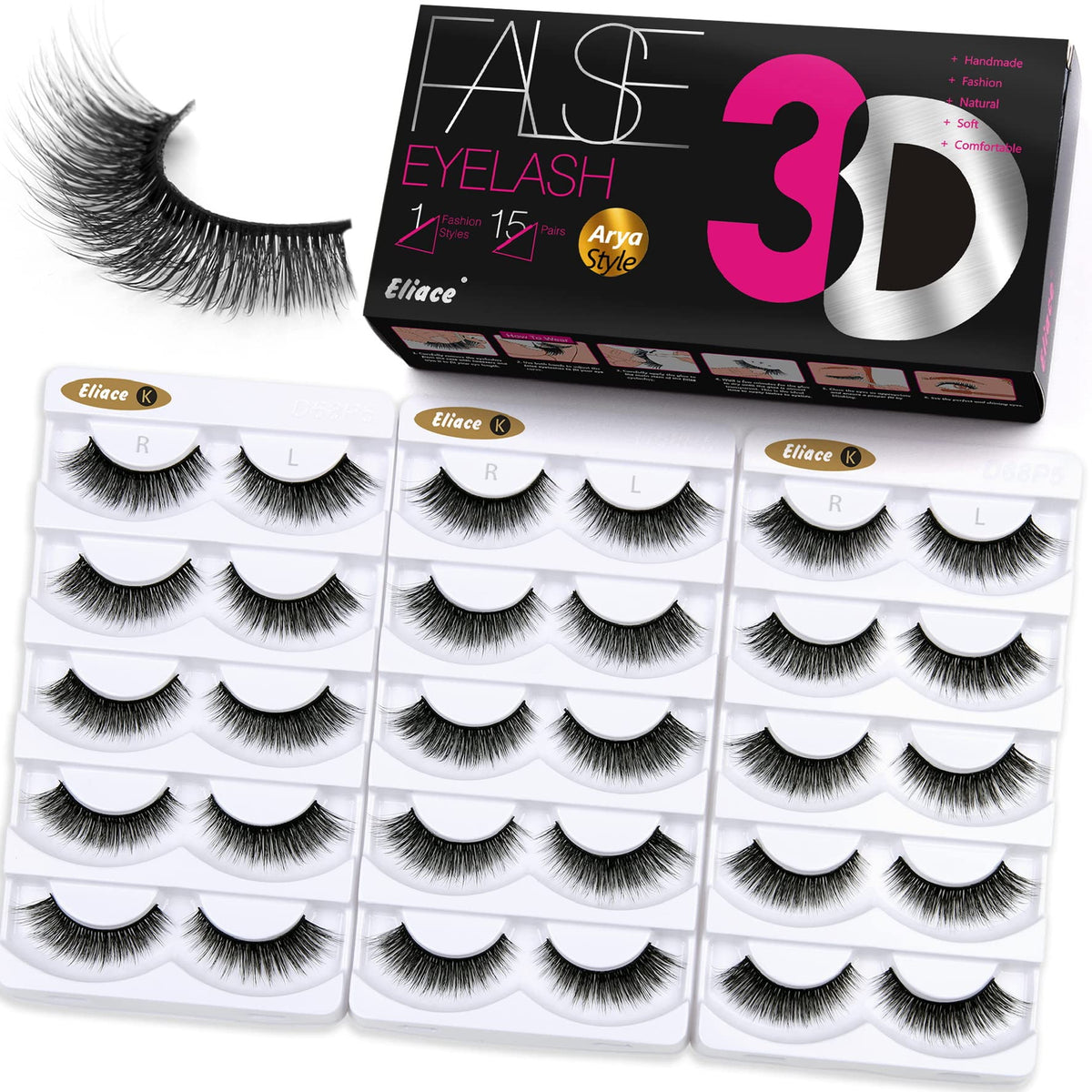 Eliace False Eyelashes Natural look Cat Eye Lashes Wispy Strips,15 Pairs 3D Mink Lashes Fake Eyelashes Volume Fluffy Thin Soft Band Comfortable Long Beauty & Personal Care Eliace