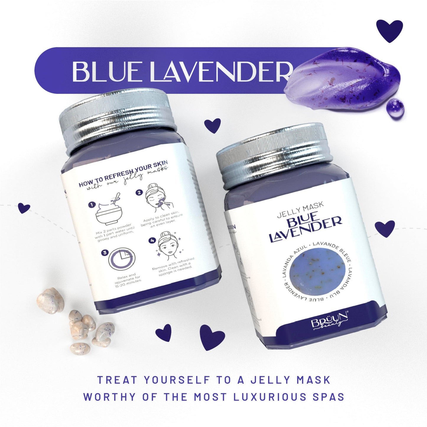 BRÜUN Jelly Mask Jar Blue Lavender Peel-Off Face Care Rubber Mask | 23 fl oz Skin Care Moisturizing Gel Mask Jar Spa Set Beauty & Personal Care BRÜUN