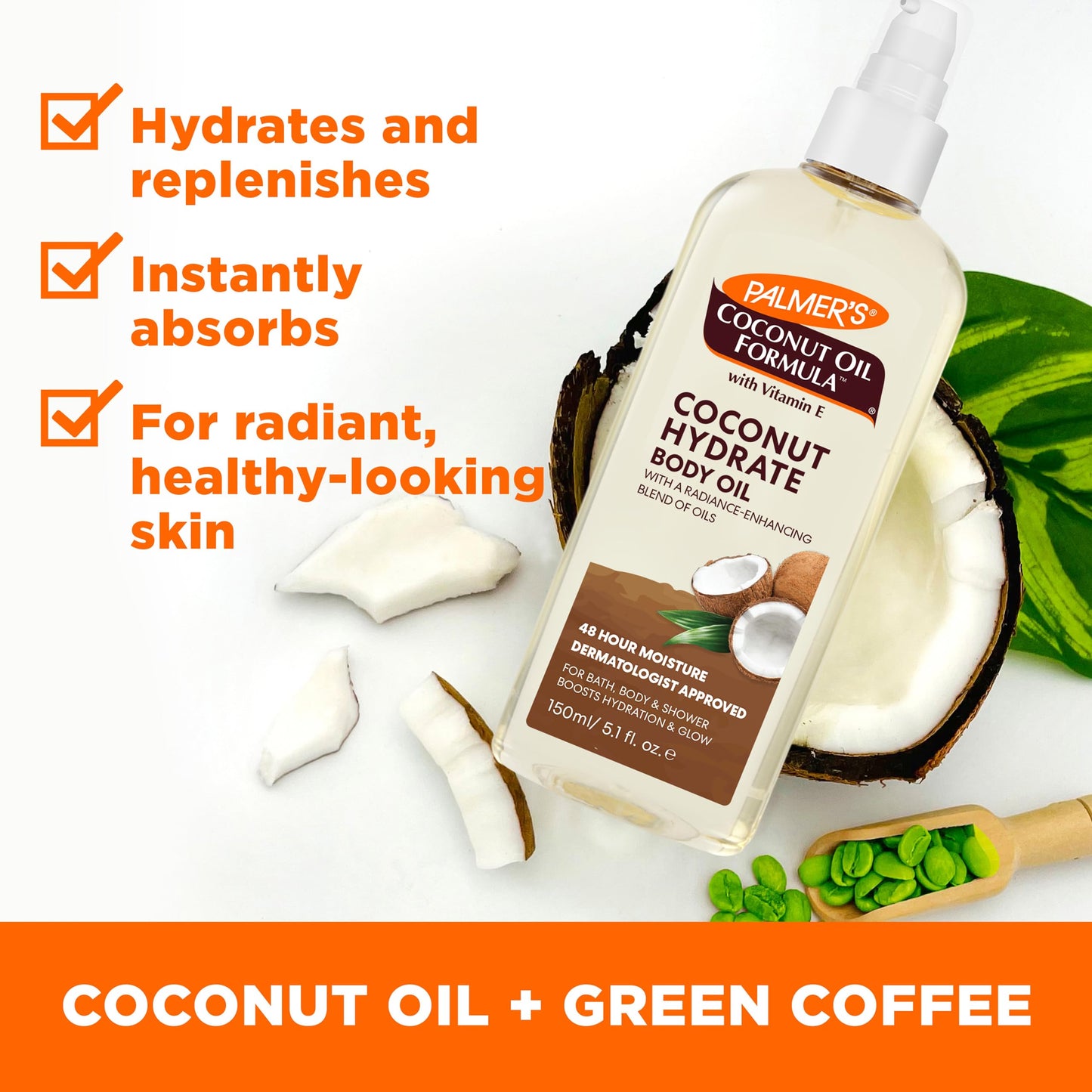Palmer's Coconut Oil Formula Body Oil, Body Moisturizer with Green Coffee Extract, Bath Oil for Dry Skin, 5.1 Ounces (Spray Cap) Beauty & Personal Care Palmer's