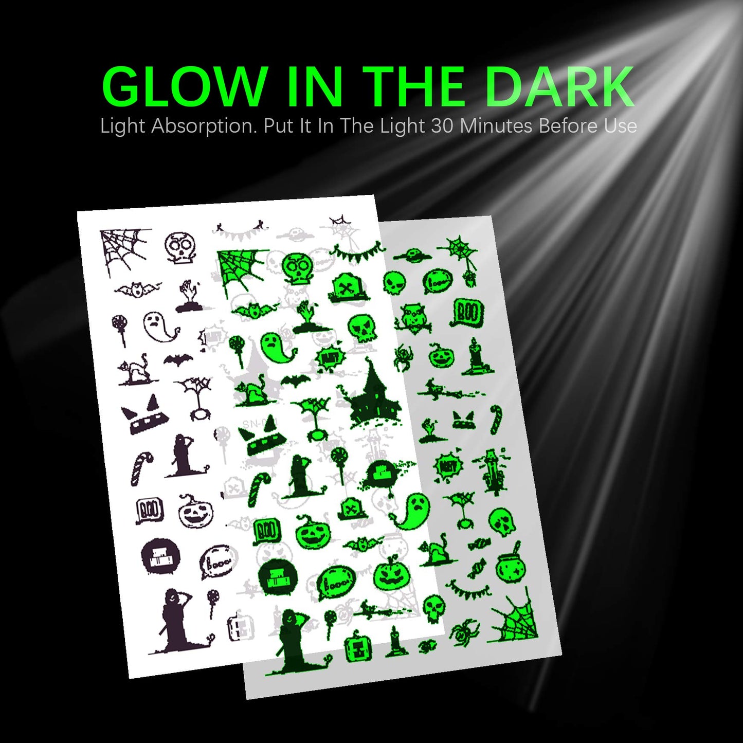 TailaiMei 10 Sheets Glow in The Dark Halloween Nail Stickers, Fluorescent Design Kids Nail Decals, Self-Adhesive DIY Nail Art Tips for Women Manicure Beauty & Personal Care TailaiMei