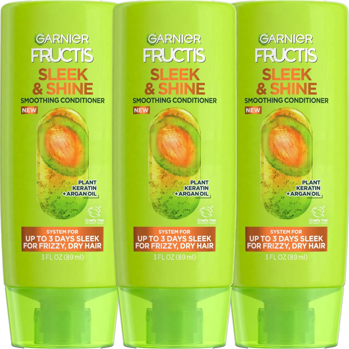 Garnier Fructis Sleek & Shine Travel Conditioner, 3 Pack, Smoothing Fortifying Conditioner, Long Lasting Frizz Control for Dry Unmanageable Hair,