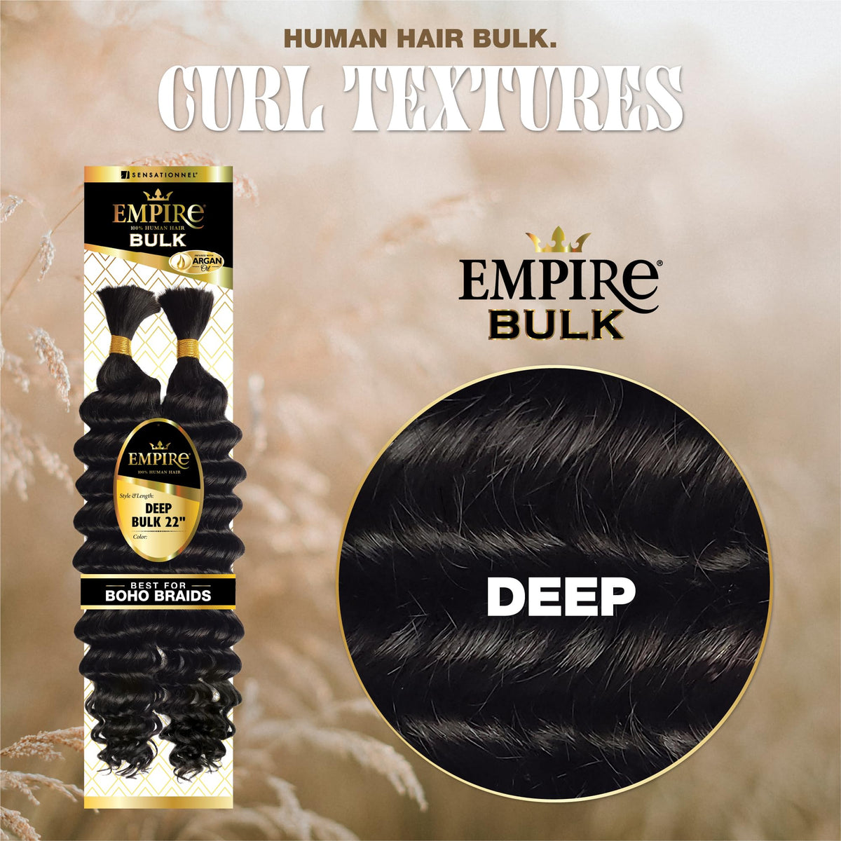 Sensationnel Hair Extensions Empire Bulk 22-inch Human Hair, BG Burgandy, for Knotless Boho Box Braids or Curly Loose Wave