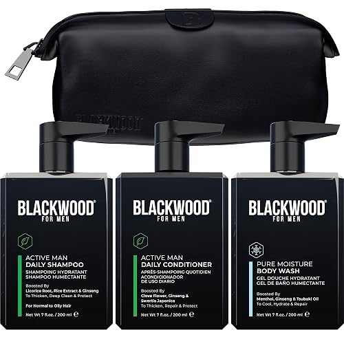 BLACKWOOD FOR MEN Dapper Dad Set including Travel Bag, Active Man Shampoo, Active Man Conditioner, & Pure Moisture Body Wash - Natural Vegan Formula Beauty & Personal Care Blackwood For Men