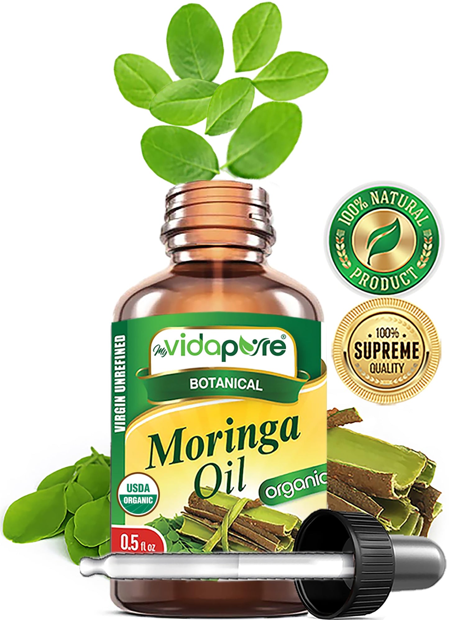 MYVIDAPURE Organic MORINGA OIL Moringa Oleifera Certified Organic 100% Natural Pure Virgin Unrefined for Face, Skin, Body, Hair, Lip, Nails Beauty & Personal Care MYVIDAPURE
