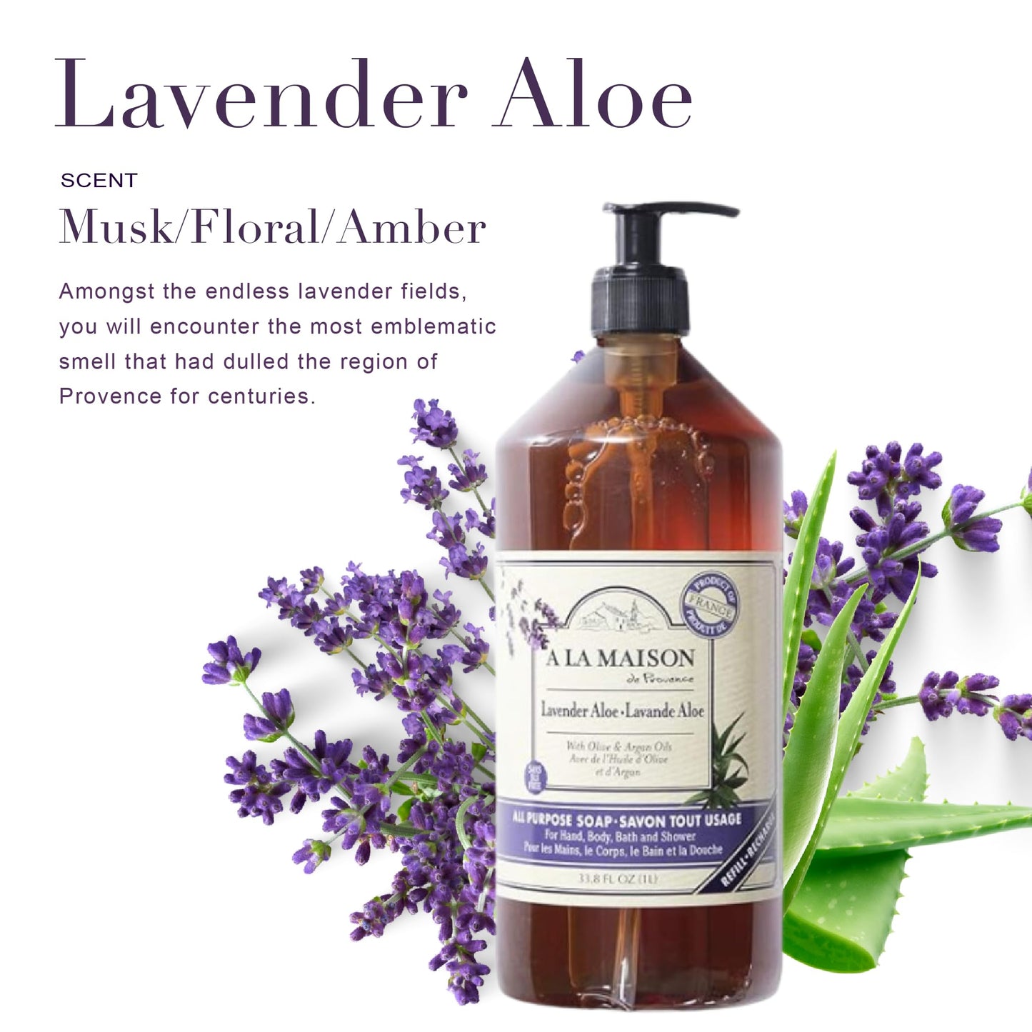 A LA MAISON Lavender Aloe Liquid Hand Soap - Triple French Milled Natural Moisturizing Soap 33.80 Fl Oz (Pack of 2) Beauty & Personal Care A LA MAISON