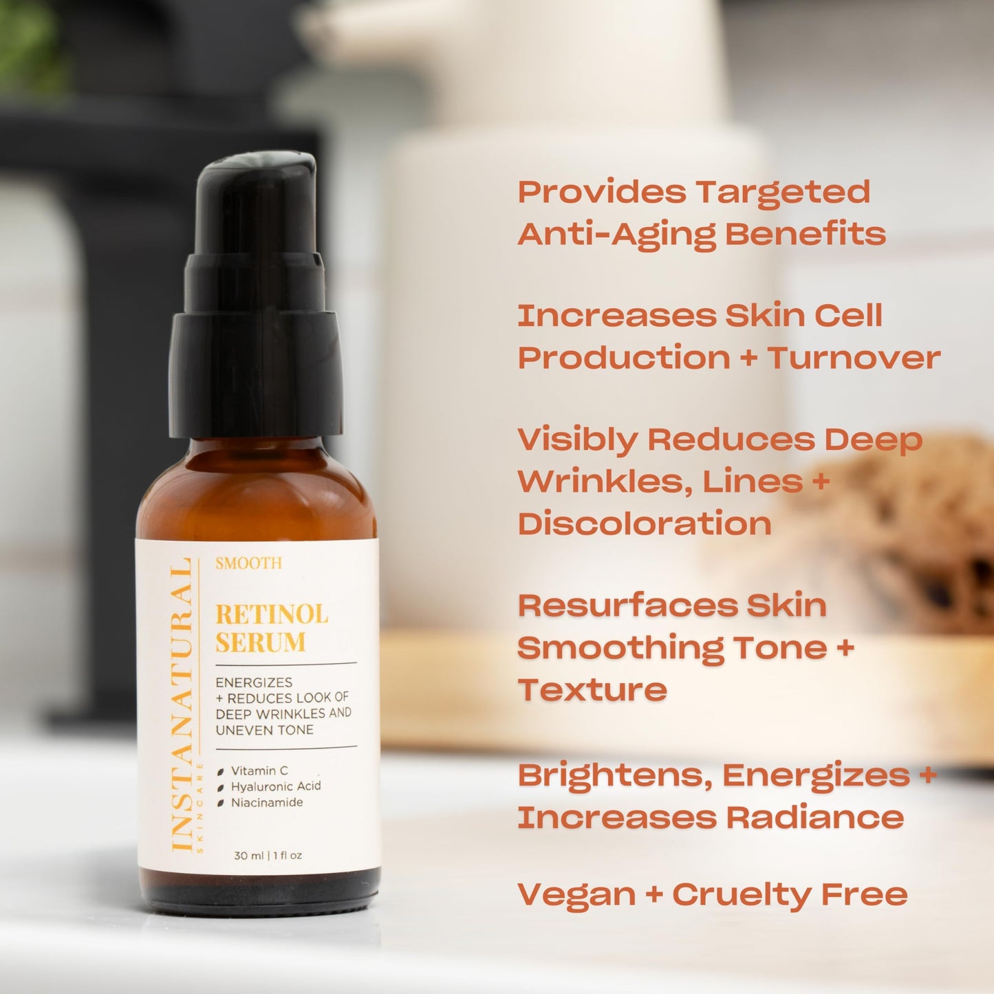 InstaNatural Retinol Serum for Face with Niacinamide, Vitamin C, and Hyaluronic Acid, Anti Aging for Firmer Skin, Lines & Wrinkles & Brightening Serum Beauty & Personal Care InstaNatural