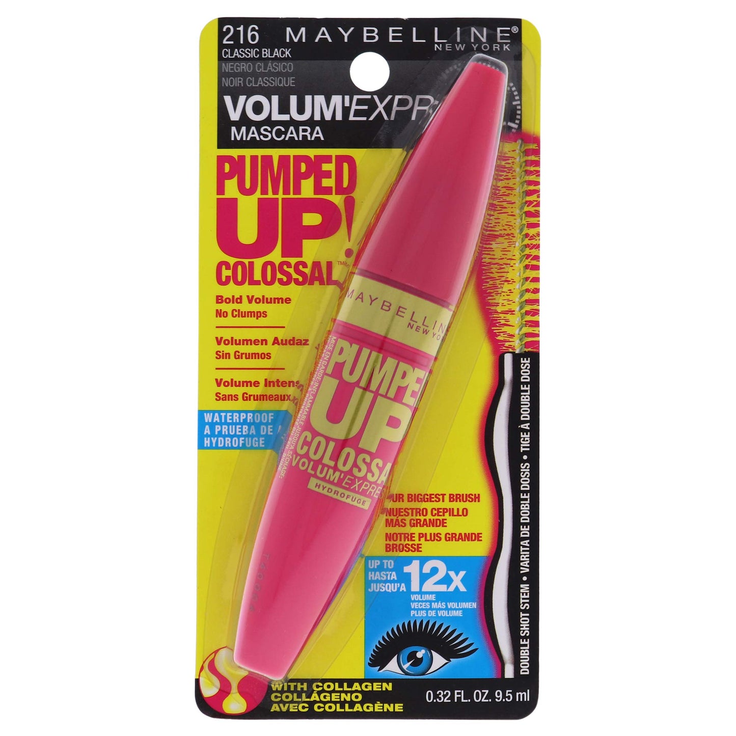 Maybelline New York Volum' Express Pumped Up! Colossal Waterproof Mascara, Classic Black, 0.32 Fl Oz, (K1569200) Beauty & Personal Care MAYBELLINE