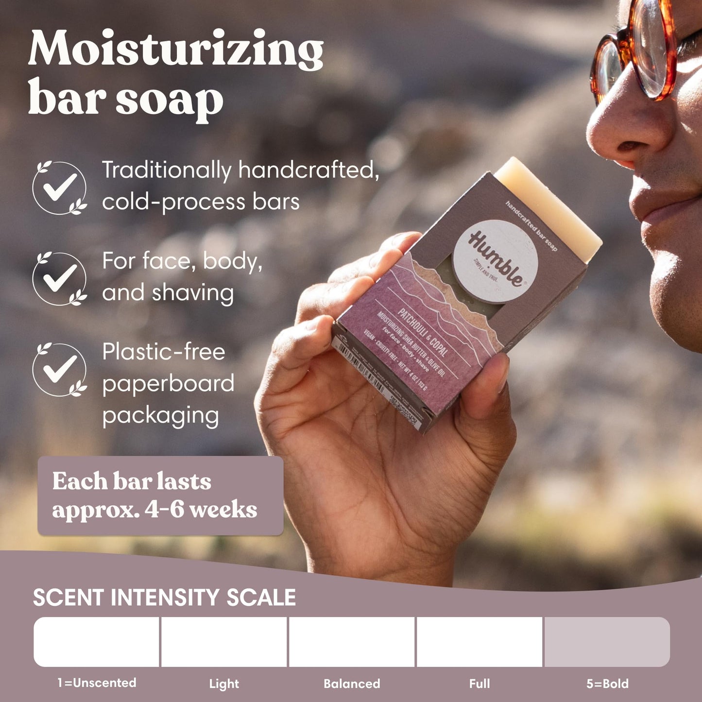 Humble Natural Bar Soap, Patchouli & Copal - Cold Processed Face & Body Soap Bar with Essential Oils - Moisturizing Formula for Long-Lasting Beauty & Personal Care HUMBLE SIMPLE AND TRUE.