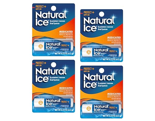 Mentholatum Natural Ice Protect+ Broad Spectrum SPF 30 Medicated Lip Balm, 0.15 Ounce (Pack of 4) Beauty & Personal Care Mentholatum