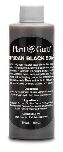 Plant Guru Raw African Black Soap Liquid 4 fl. oz. - Pure & Natural Traditional Skincare for Face, Body & Hair | Handmade Cleanser for All Skin Types Beauty & Personal Care Plant Guru