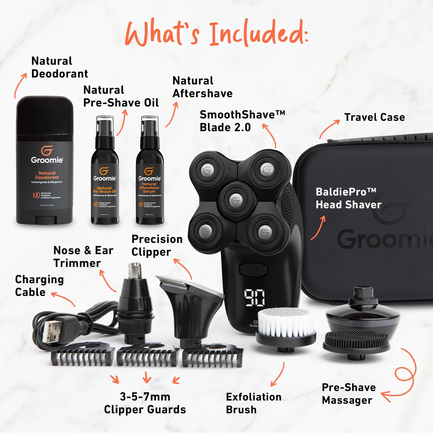 Groomie Crispy AF, Shaving & Grooming Kit for Bald Men - Set Includes BaldiePro Electric Razor, Pre-Shave Oil, Aftershave, Deodorant & Travel Carrying Beauty and Personal Care Groomie