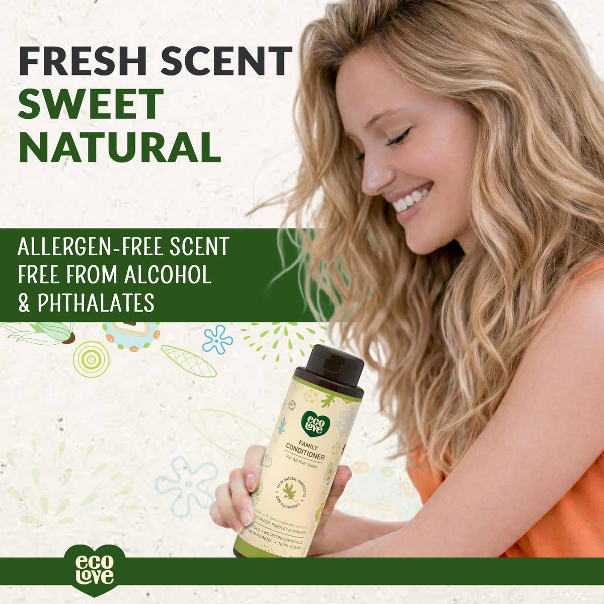 ecoLove Vegan Conditioner with Organic Cucumber Extract, 17.6 oz