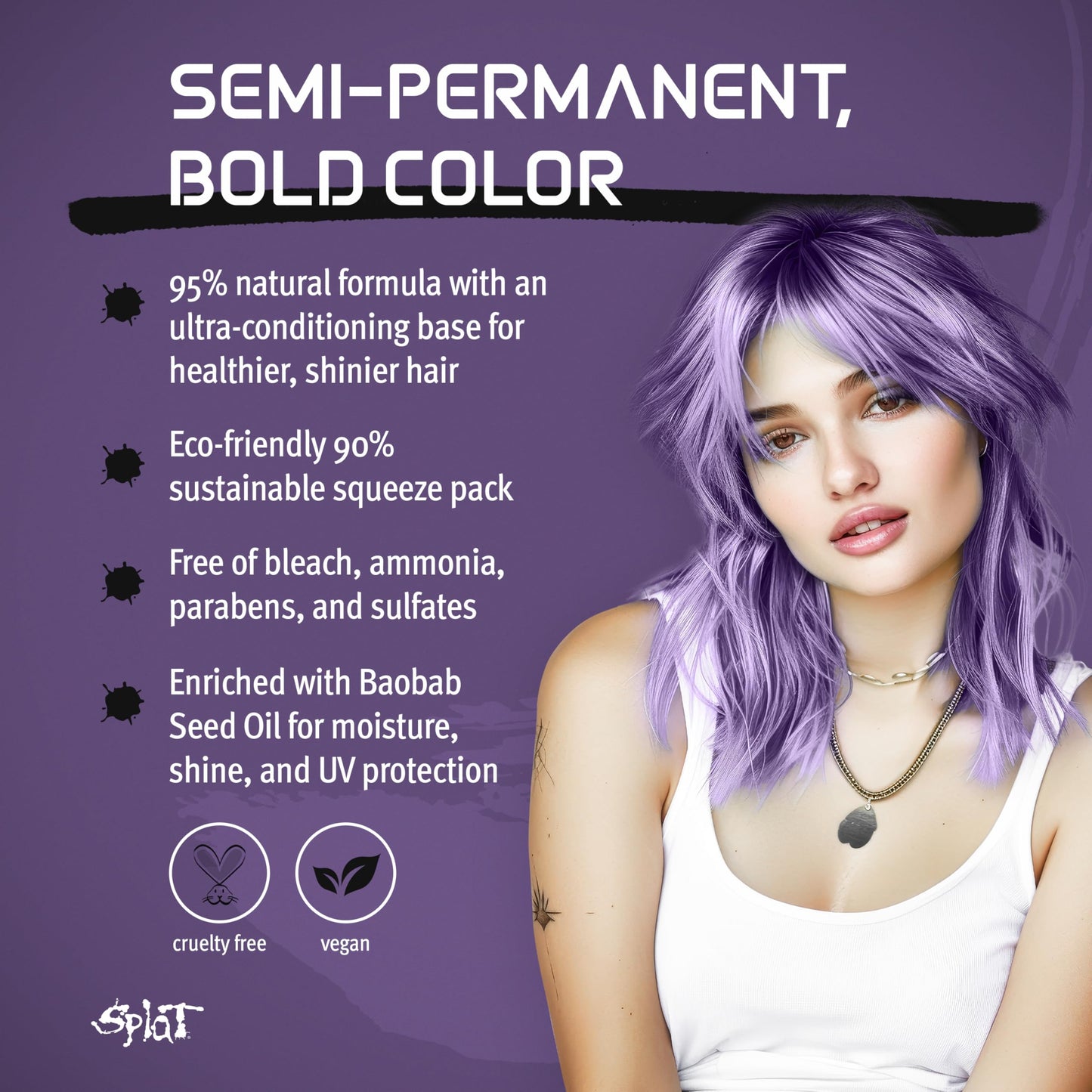 Splat Naturals Semi-Permanent Hair Color, Purple, 6 fl. oz., 95% Natural Hair Dye Formula Lasts Up to 30 Washes, Vegan & Cruelty-Free Beauty & Personal Care Splat