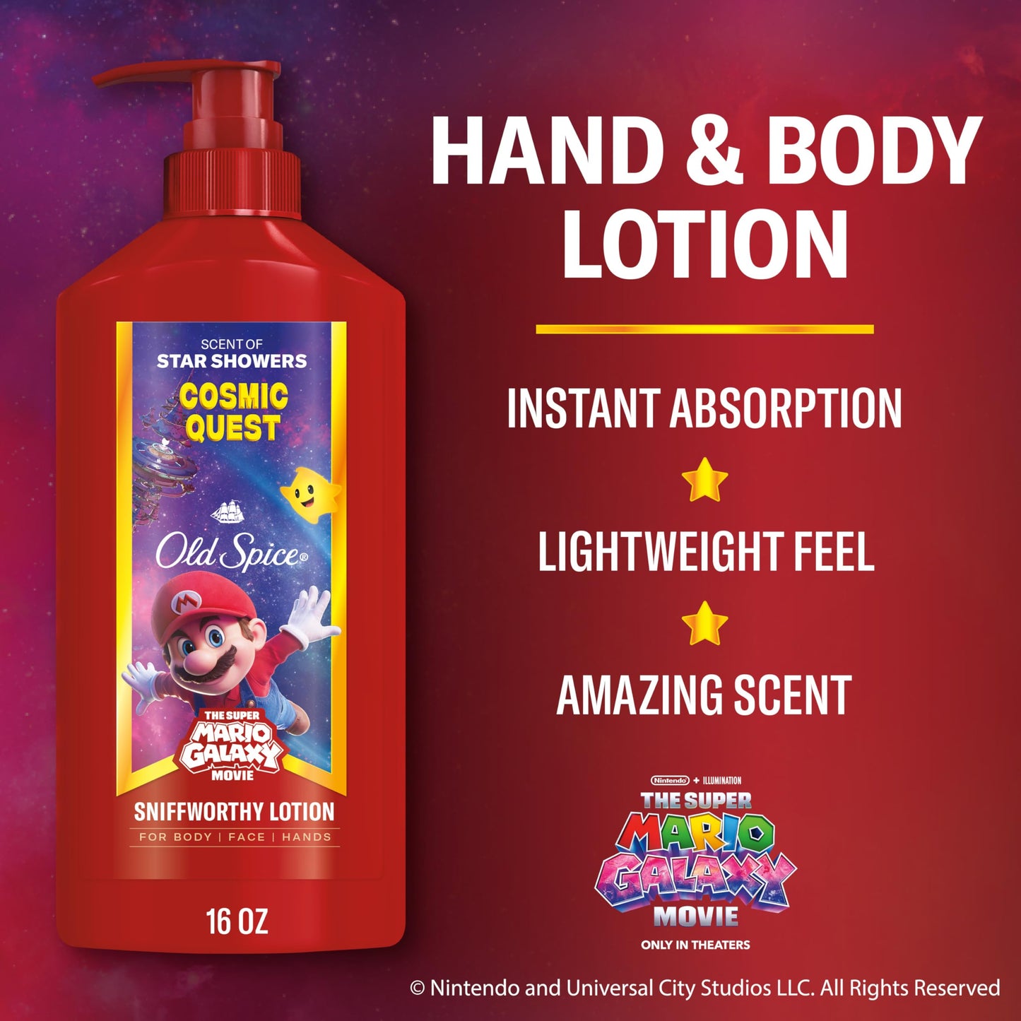 Old Spice Hand and Body Lotion for All Skin Types, x The Super Mario Galaxy Movie, 24/7 Lightweight Moisturization, Smell Super with Cosmic Quest Beauty & Personal Care Old Spice